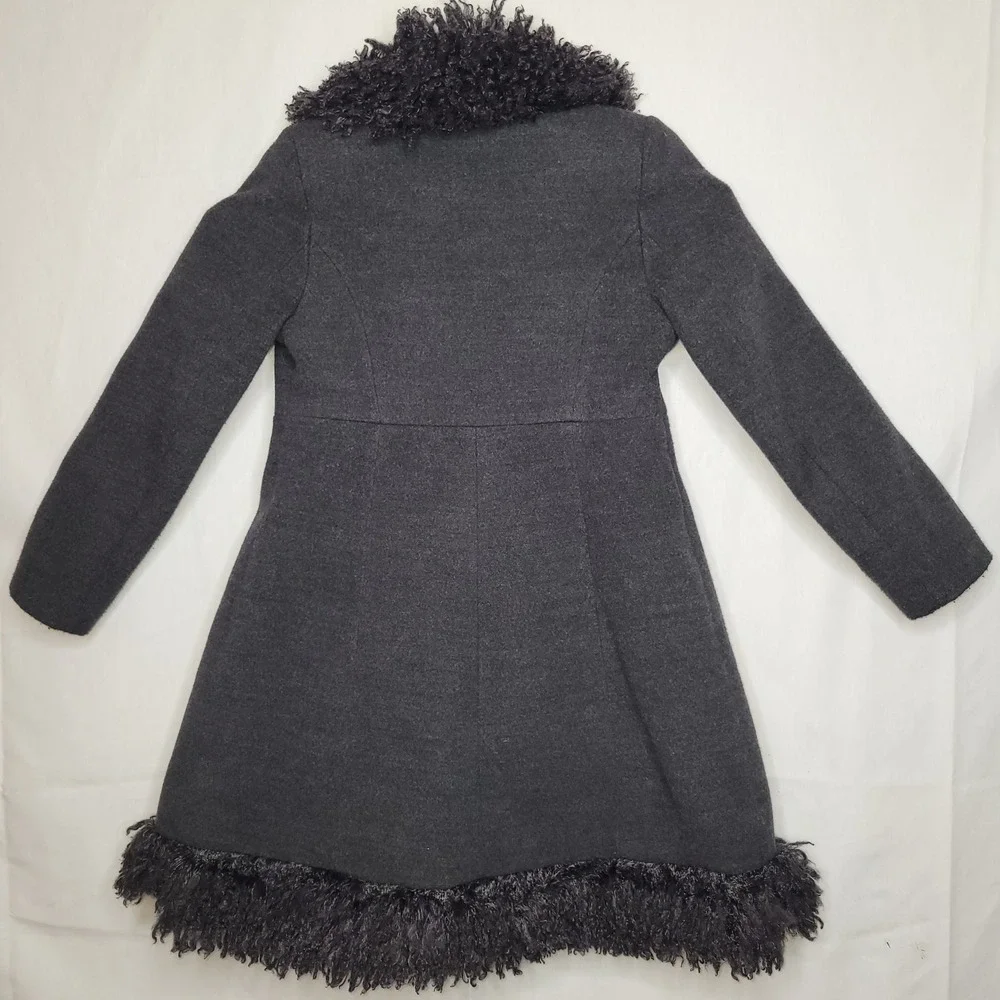RARE....2013 Rothschild Grey Wool Blend Princess Coat w/ Faux‎ Mongolian Fur